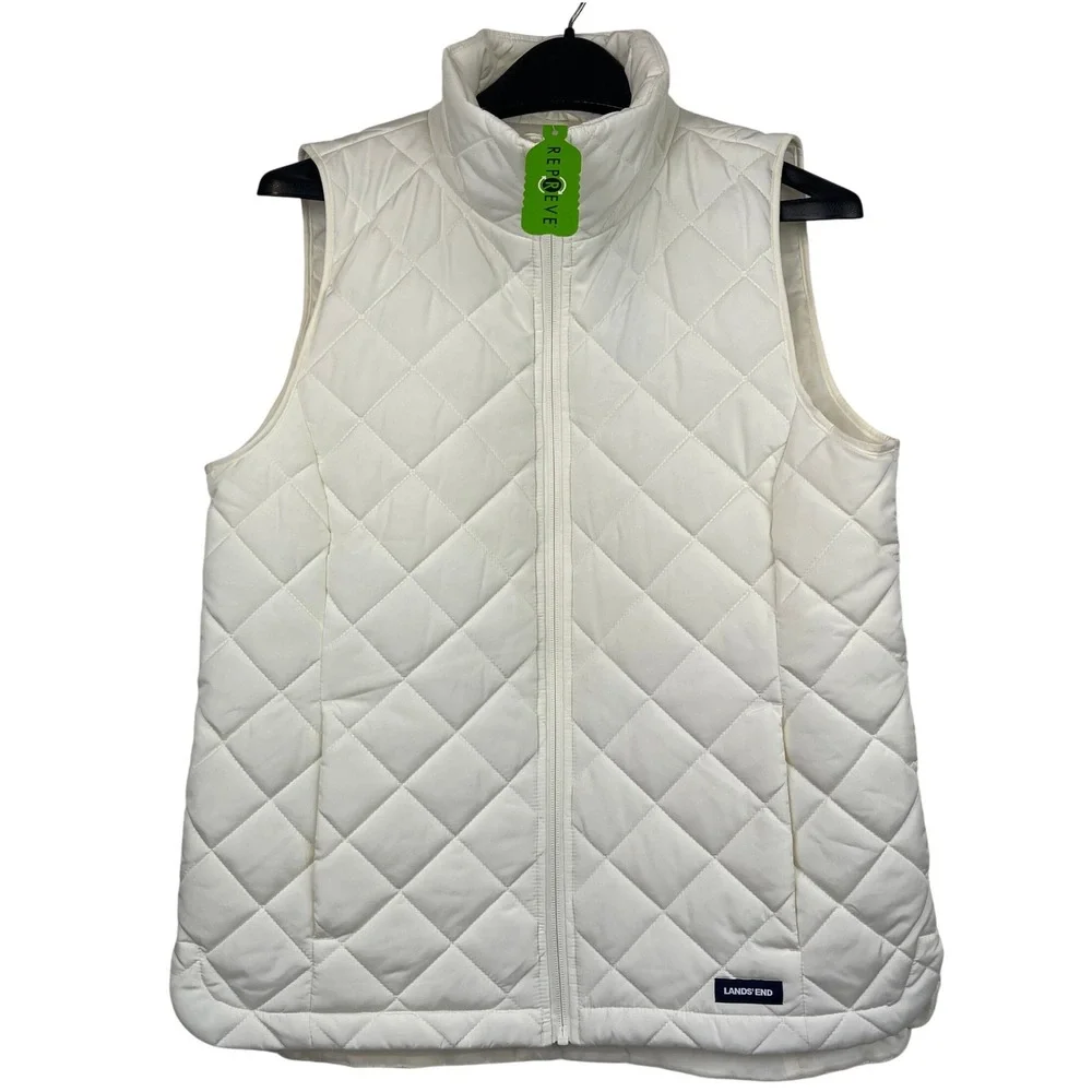 Lands End FeatherFree Quilted Insulated Vest Womens S Mock Neck Full Zip White - Picture 1 of 10